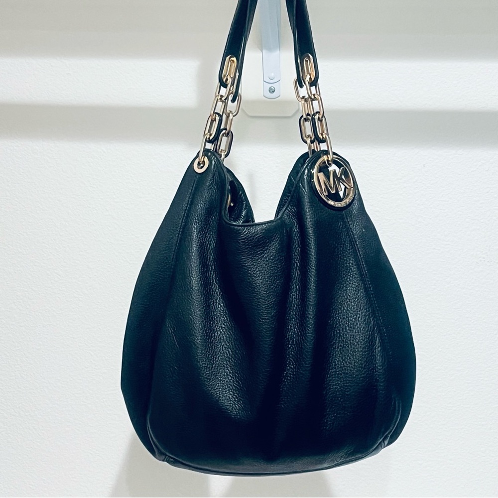 Michael Kors Black Hobo Bag with Gold Chains